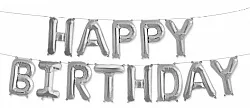 F 16"/41см Набор шаров-букв "Happy Birthday" Серебро, в упаковке, 1 шт.(Китай)