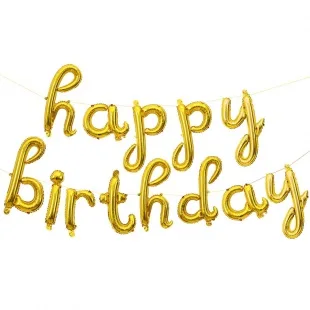 F 17"/43см Надпись "Happy Birthday, Золото, 1 шт. / Китай