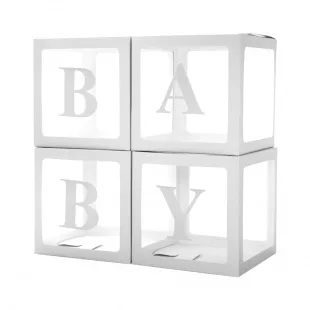 Набор коробок для воздушных шаров, Baby, Белые грани, Прозрачный, 30*30*30 см, в упаковке 4 шт.