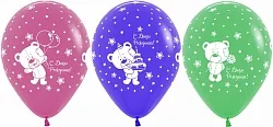 S 12"/30см Мишки С Днем Рождения!, Пастель, Ассорти, 5 ст. / 50 шт./ (Колумбия)