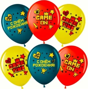 ВВ 12''/30 см  Game Time, С Днем Рождения!, Ассорти, пастель, 2 ст, 25 шт. (Малайзия)