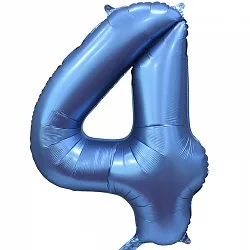 F 34"/86см Цифра "4" , Синий, Сатин, в упаковке, 1 шт. (Китай)