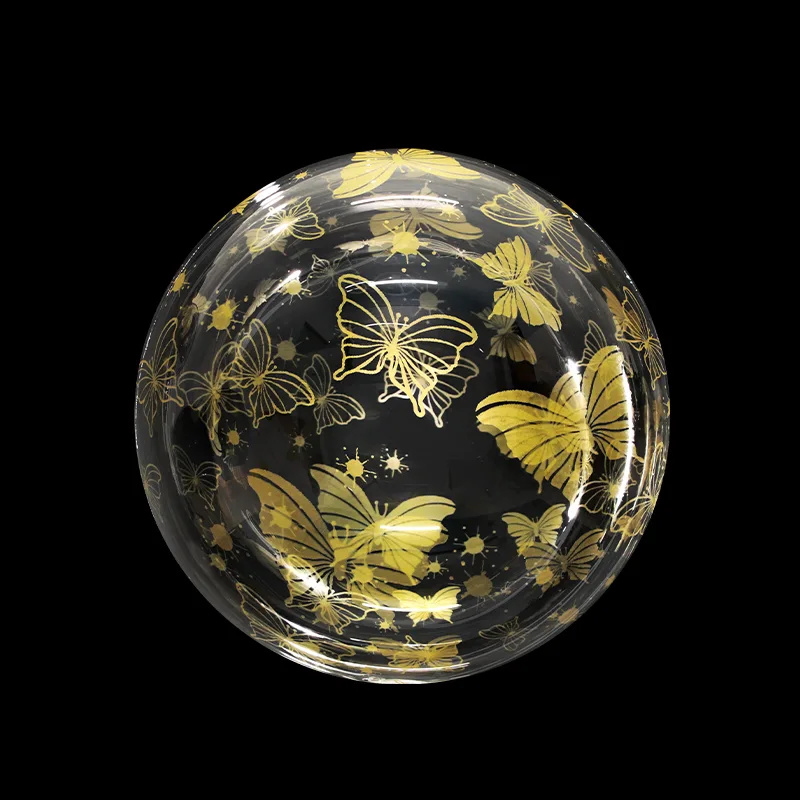 К 18"/46см ССфера 3D, Deco Bubble, Золотые бабочки, Прозрачный, Кристалл, 1 шт. в упак. (Китай)