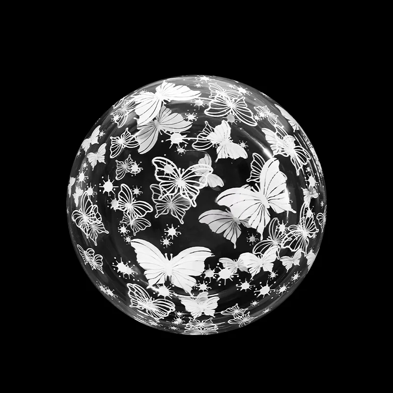 К 18"/46см Сфера 3D, Deco Bubble, Белые бабочки, Прозрачный, Кристалл, 1 шт. в упак. (Китай)