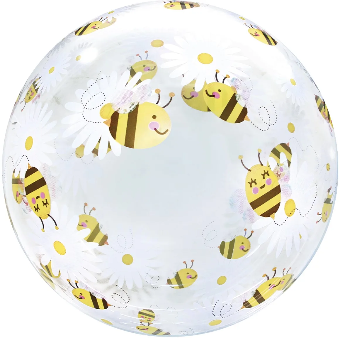 К 20"/51см Сфера 3D, Deco Bubble, Ромашки и пчелы, Прозрачный, Кристалл, 1 шт. в упак. (Китай)
