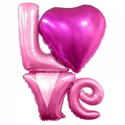 F 41"/104см Надпись "LOVE", Розовый, Голография, 1 шт.(Китай)