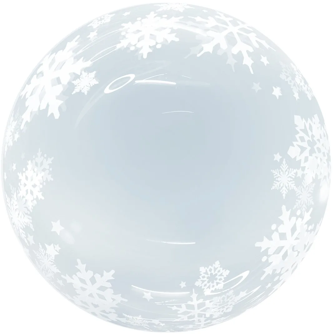 F 18"/46 см Сфера 3D, Deco Bubble, Белые снежинки, Прозрачный, Кристалл, 1 шт. в упак. (Китай)