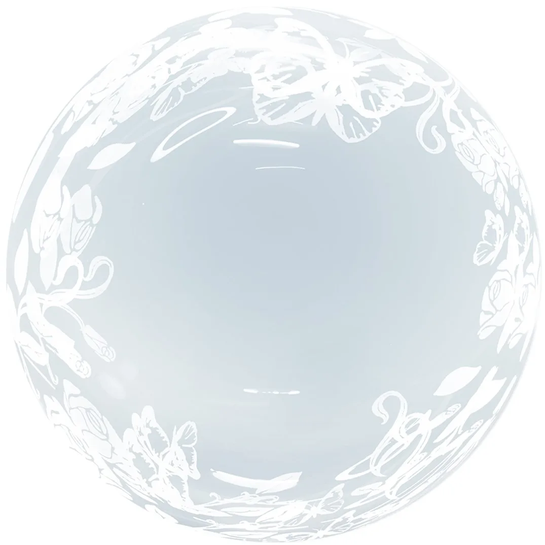 F 18"/46 см Сфера 3D, Deco Bubble, Цветы и бабочки, Прозрачный, Кристалл, 1 шт. в упак. (Китай)
