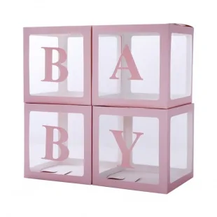 Набор коробок для воздушных шаров Baby, Розовые грани, Прозрачный, 30*30*30 см, в упаковке 4 шт