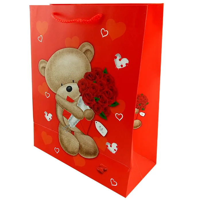Пакет подарочный "Мишка с букетом"/31*42*12см