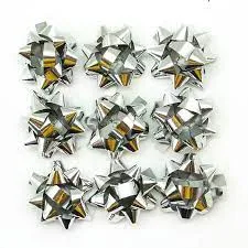Бант Звезда, Серебро, Металлик, 7 см, 12 шт.